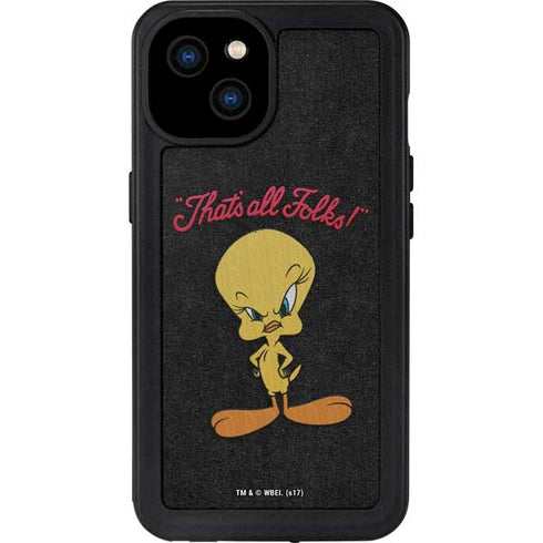 Looney Tunes Tweety Bird Thats All Folks iPhone 15 Plus Waterproof Case